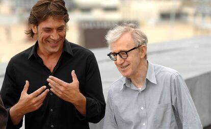 El actor Javier Bardem y el director Woody Allen en el Festival de San Sebastián en 2008.