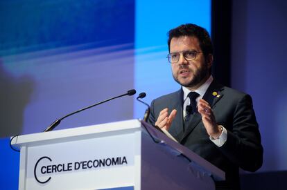 El presidente de la Generalitat, Pere Aragonès, durante su intervención de la segunda jornada de la 38 reunión del Cercle d’Economia. David Zorrakino / Europa Pres