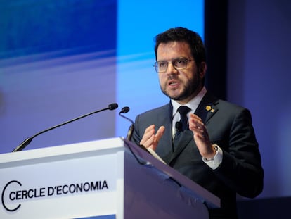 El presidente de la Generalitat, Pere Aragonès, durante su intervención de la segunda jornada de la 38 reunión del Cercle d’Economia. David Zorrakino / Europa Pres