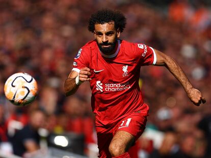 Liverpool's Mohamed Salah in action.