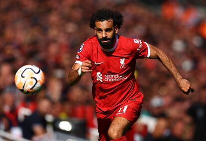 Liverpool's Mohamed Salah in action.