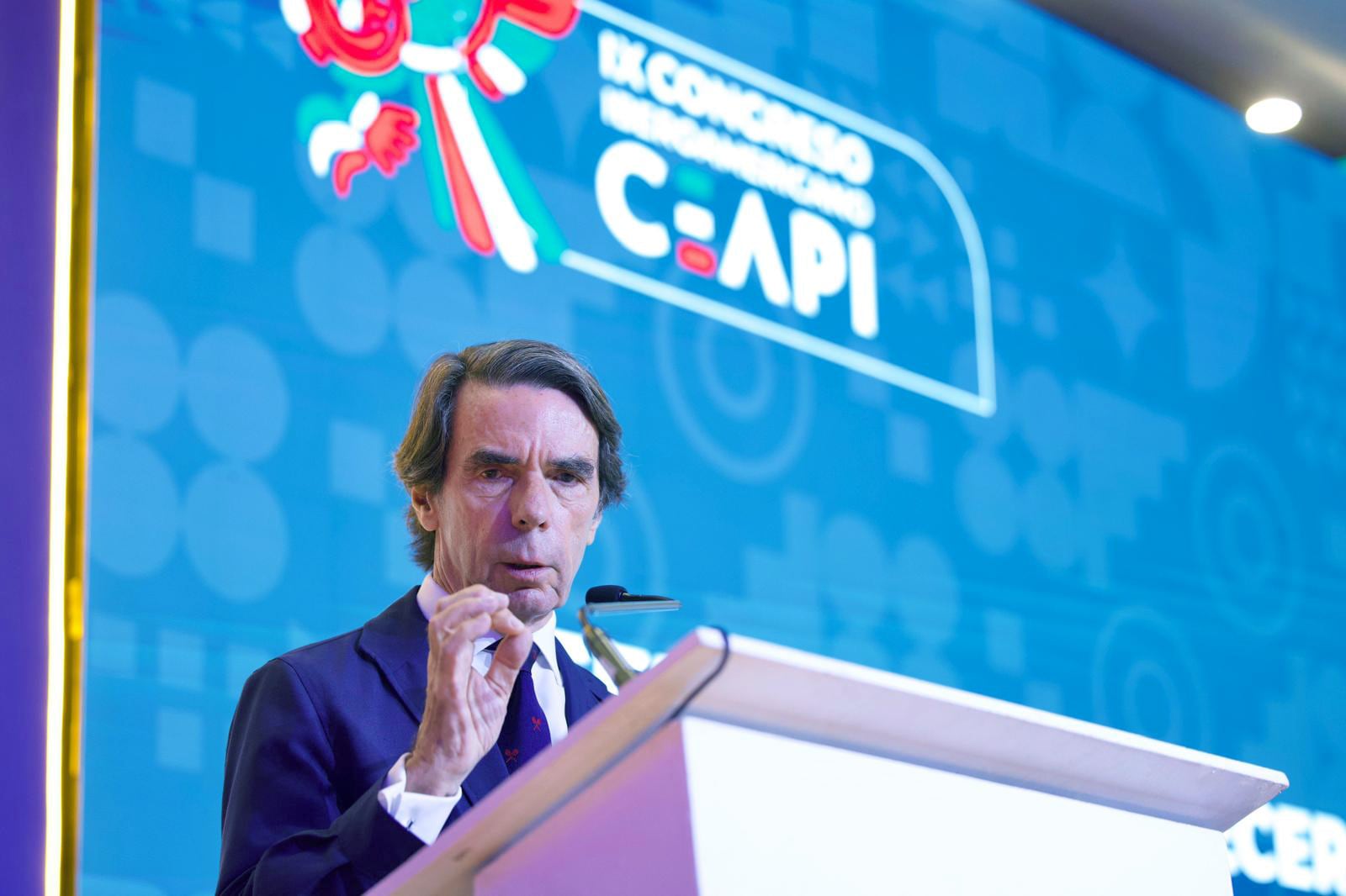 José María Aznar en el IX Congreso Iberoamericano de CEAPI, en Ciudad de México, este martes.