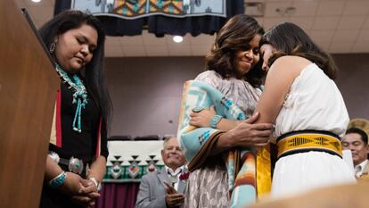 Michelle Obama, durante um ato na Santa Fe Indian School, em maio.  