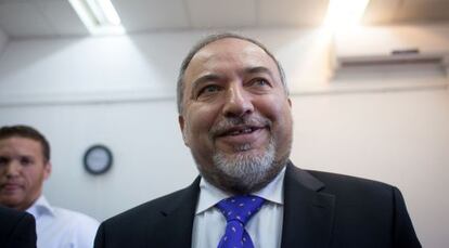 Lieberman, en Jerusalén, antes de que se leyera el veredicto.