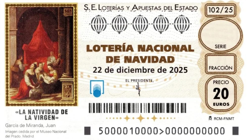 Imagen del décimo de la Lotería de Navidad de 2025