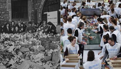 La pobreza alimentaria que Cáritas combatía en los años cincuenta con sus campañas de Navidad persiste entre los más vulnerables y se enfrenta con acciones solidarias de recogida de productos desde el Banc dels Aliments