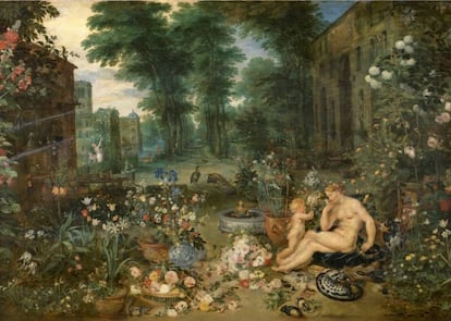 En 'El olfato', de Jan Brueghel el viejo y Pedro Pablo Rubens. Eduardo Barba ha identificado más de 60 especies. |