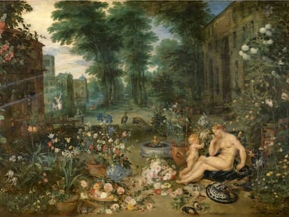 En 'El olfato', de Jan Brueghel el viejo y Pedro Pablo Rubens. Eduardo Barba ha identificado más de 60 especies. |