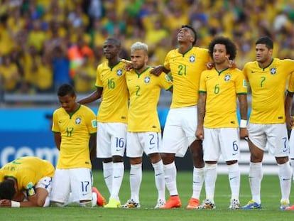 Los jugadores brasile&ntilde;os, en la tanda de penaltis ante Chile