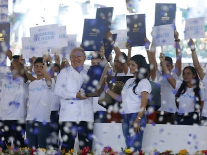 El presidente salvadoreño, Salvador Sánchez Cerén, durante la celebración de los 25 años de paz.