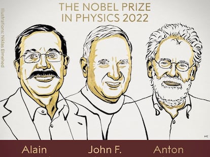 Los galardonados con el Nobel de Fisica 2022 Alain Aspect, John Clauser y Anton Zeilinger.