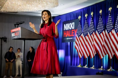 Nikki Haley, durante su comparecencia de este lunes en Des Moines (Iowa), tras los 'caucus'.