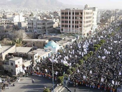 Manifestaci&oacute;n, este viernes, de los partidarios de los rebeldes Huthi