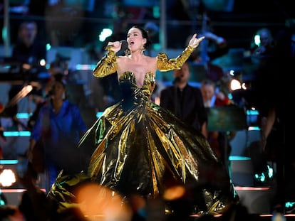 Katy Perry durante el concierto de la coronación de Carlos III, 7 de mayo de 2023.