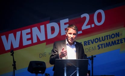 El líder de Alternativa para Alemania (AfD) en Turingia, Björn Höcke, durante un acto de campaña en Gotha el pasado miércoles.