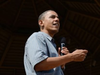 Barack Obama durante su discurso en Sandusky (Ohio).