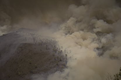 Avance del incendio forestal en la sierra de O Courel, donde las llamas continúan propagándose entre la vegetación, dificultando su extinción.