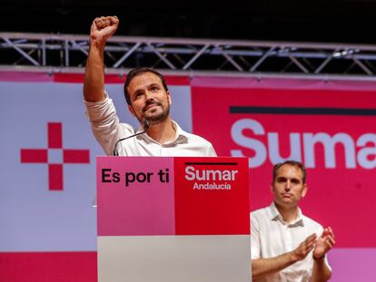 El coordinador federal de IU, Alberto Garzón, en un acto de campaña en Málaga el 18 de julio.