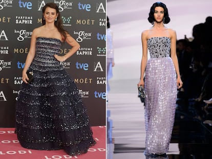 Penélope Cruz, que suele apostar por el palabra de honor, podría triunfar con un diseño como este de Armani Privé. La actriz está nominada por su papel en Ma ma.