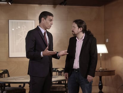 El presidente del Gobierno en funciones, Pedro Sánchez, y el líder de Podemos, Pablo Iglesias, intentan llegar a un acuerdo de investidura el pasado día 9.