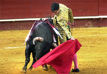 Francisco José Palazón, con el segundo toro de la tarde, ayer en Valencia.