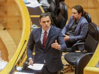 Pedro Sánchez, durante la sesión de control al Gobierno en el Senado el pasado martes.