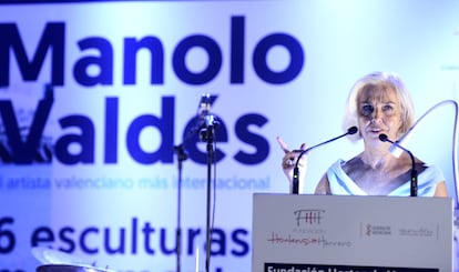 La vicepresidenta de Mercadona, Hortensia Herrero, durante la presentación de la exposición que ha patrocinado su fundación privada y sin ánimo de lucro.