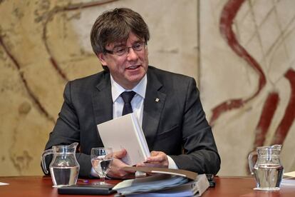 Puigdemont, ayer en la reunión semanal del Govern de la Generalitat.