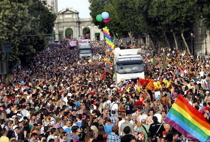 Panorámica de la manifestación de 2019, con la puerta de Alcalá al fondo.