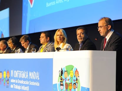 Mesa de apertura de la IV Conferencia mundial sobre la erradicaci&oacute;n sostenida del trabajo infantil.