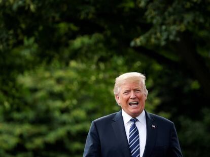 Trump, este lunes en los jardines de la Casa Blanca