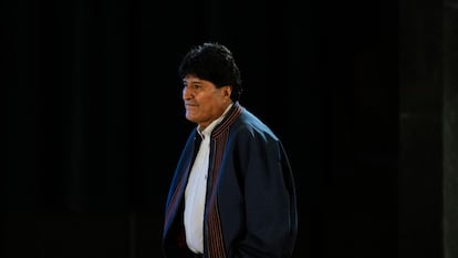 Bolivia's former President Evo Morales arrives for a Puebla group meeting during the III World Forum on Human Rights at the CCK Cultural center in Buenos Aires, Argentina, Tuesday, March 21, 2023. (AP Photo/Natacha Pisarenko)