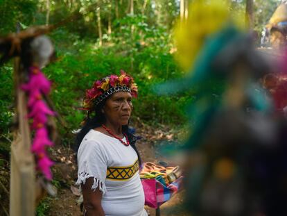 La jefa indígena guaraní Maria Helena Jaxuka, en la tierra indígena Kyringue Arandua, en el municipio de Marica, estado de Río de Janeiro, Brasil, el 29 de julio de 2022.