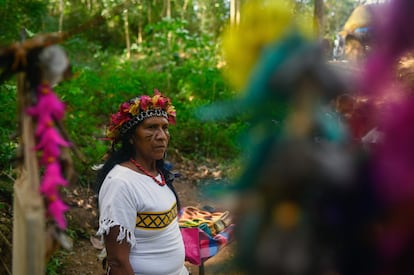 La jefa indígena guaraní Maria Helena Jaxuka, en la tierra indígena Kyringue Arandua, en el municipio de Marica, estado de Río de Janeiro, Brasil, el 29 de julio de 2022.