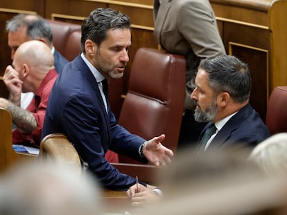Borja Sémper y Santiago Abascal, este jueves en el Congreso.