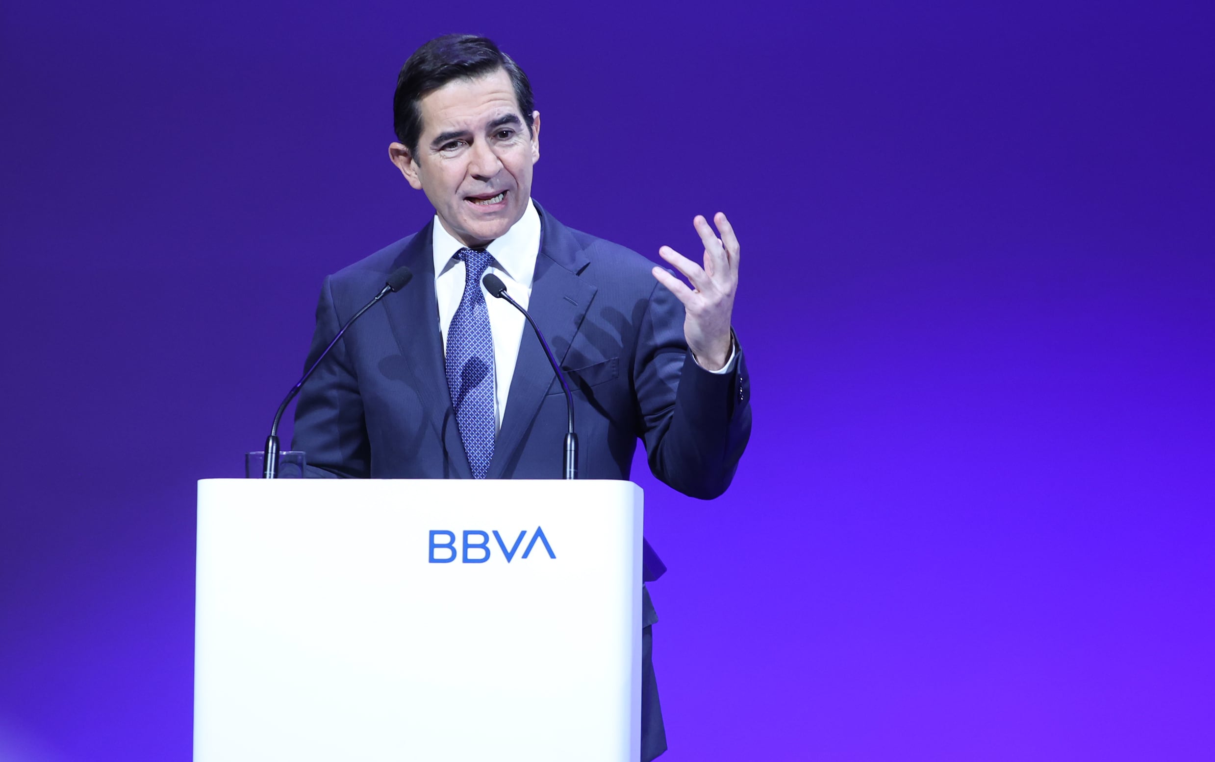El presidente del BBVA, Carlos Torres Vila durante la presentación de resultados de 2024 del banco.