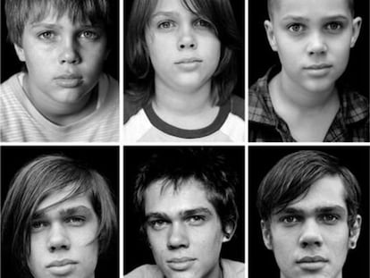 O ator Ellar Coltrane, em seis dos 12 anos de sua adolescência retratada em ‘Boyhood’.