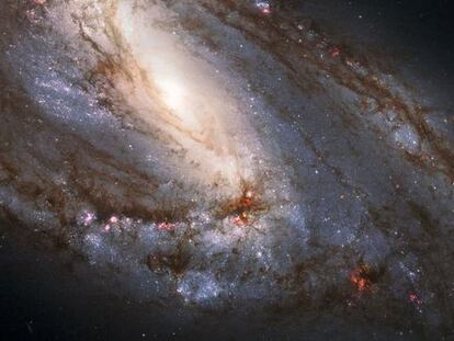 Imagen tomada por el telescopio espacial <i>Hubble</i> de la galaxia asimétrica M66