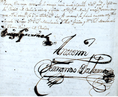 Firma del testamento de Diego Guarinelo, Archivo Histórico Provincial de Cádiz