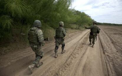 Mexican soldiers patrolling an area in the northeast of the country.