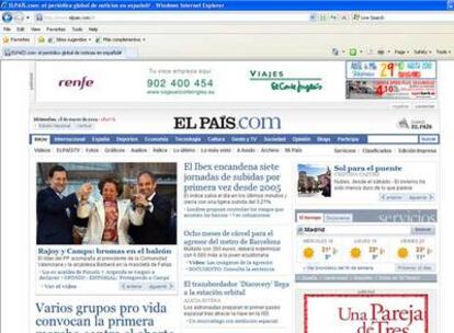Imagen de la <i>web</i> de EL PAÍS con Internet Explorer 8.
