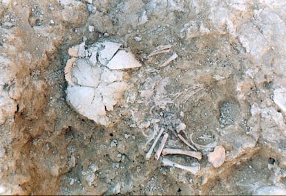 The remains of a newborn girl with Down syndrome unearthed at the Las Eretas site.