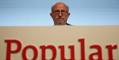 Emilio Saracho, presidente de Banco Popular, en la junta de accionistas de ayer.