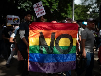 Una protesta en contra de la comunidad LGBT en Caracas, el pasado 13 de julio de 2023.