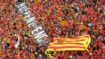 Ambiente durante a manifestação independentista na Diada, Dia Nacional da Catalunha, neste 11 de setembro de 2018.