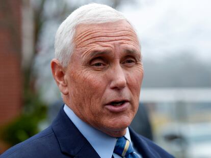 Former Vice President Mike Pence speaks with reporters, Dec. 6, 2022, at Garden Sanctuary Church of God in Rock Hill, S.C.