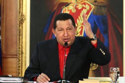 El presidente Hugo Chávez, en un acto en el palacio de Miraflores de Caracas.