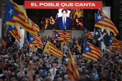 Imagen de Puigdemont en un acto de conmemoración del referéndum independentista, el pasado 1 de octubre.