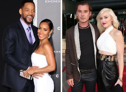 De izquierda a derecha: Will Smith y su esposa Jada, y Gavin Rossdale y la cantante Gwen Stefani.