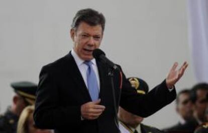 El presidente de Colombia, Juan Manuel Santos, habla el 7 de agosto de 2013, durante la celebracin de los 194 a?os de la Batalla de Boyac y el da del Ejrcito de Colombia en Medelln (Colombia). EFE/Archivo